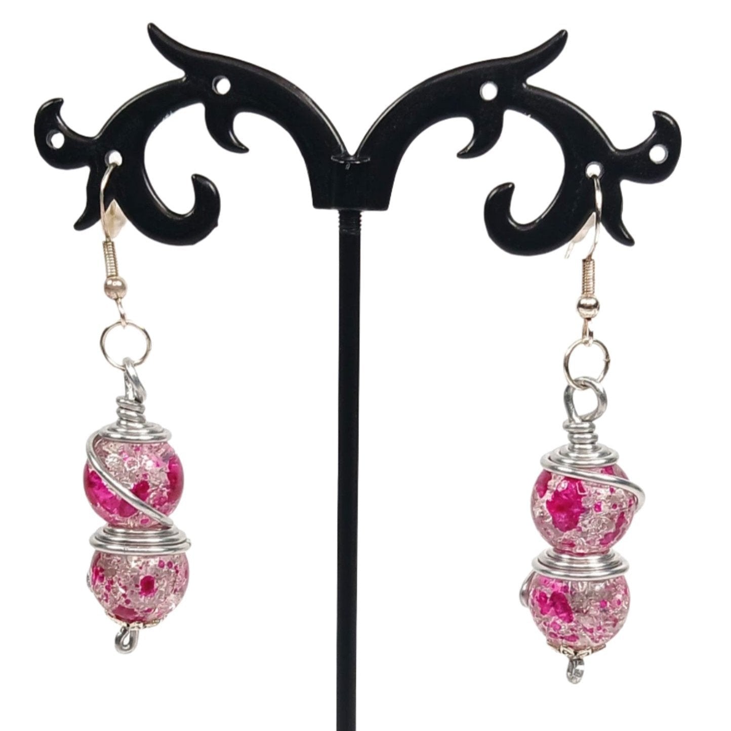 Pink Double Spiral Wrapped Earrings-Pink Dangle