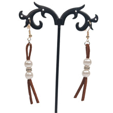 Load image into Gallery viewer, Faux Leather Tassel Earrings-Pearl Tassel Earrings-Pearl Earrings
