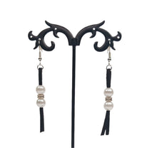 Load image into Gallery viewer, Faux Leather Tassel Earrings-Pearl Tassel Earrings-Pearl Earrings
