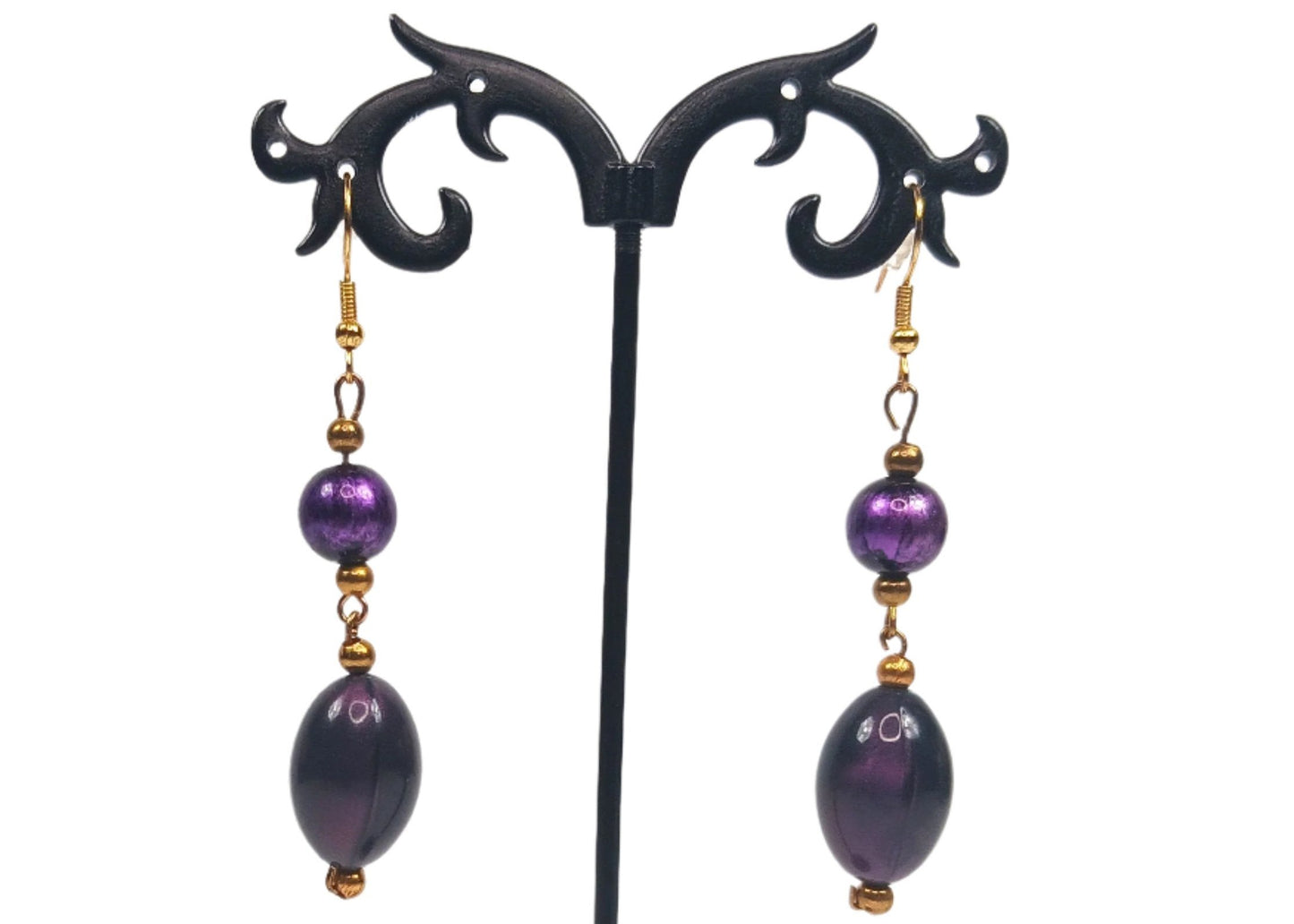 Purple Dangling Earrings-Oval Shaped Earrings-Drop Earrings