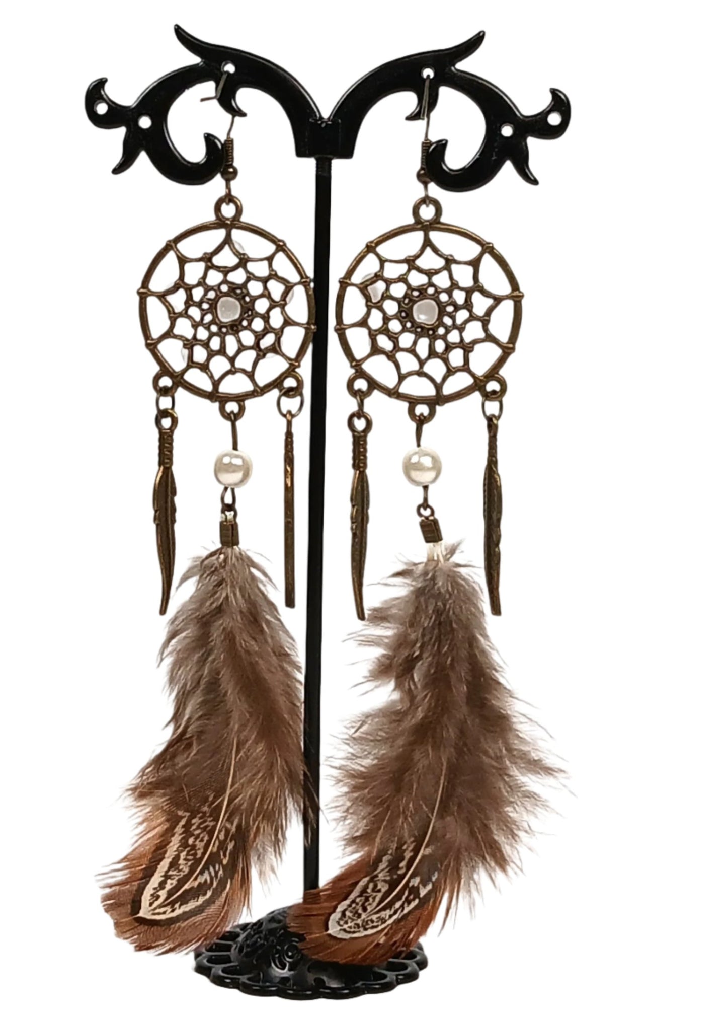 Pheasant Feathered Earrings-Dream Catcher Earrings