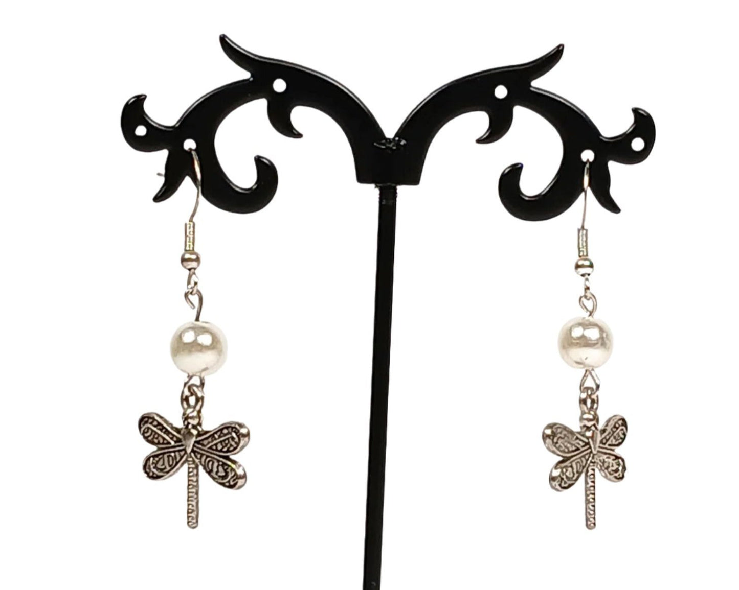 Antique Silver DragonFly Dangle Earrings-Dragonfly Drop Earrings