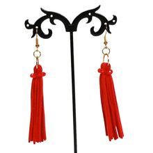 Load image into Gallery viewer, Faux Leather Tassel Earrings-Leather Fringe Earrings-Shoulder Duster
