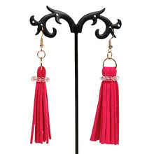 Load image into Gallery viewer, Faux Leather Tassel Earrings-Leather Fringe Earrings-Shoulder Duster
