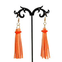 Load image into Gallery viewer, Faux Leather Tassel Earrings-Leather Fringe Earrings-Shoulder Duster
