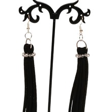 Load image into Gallery viewer, Faux Leather Tassel Earrings-Leather Fringe Earrings-Shoulder Duster
