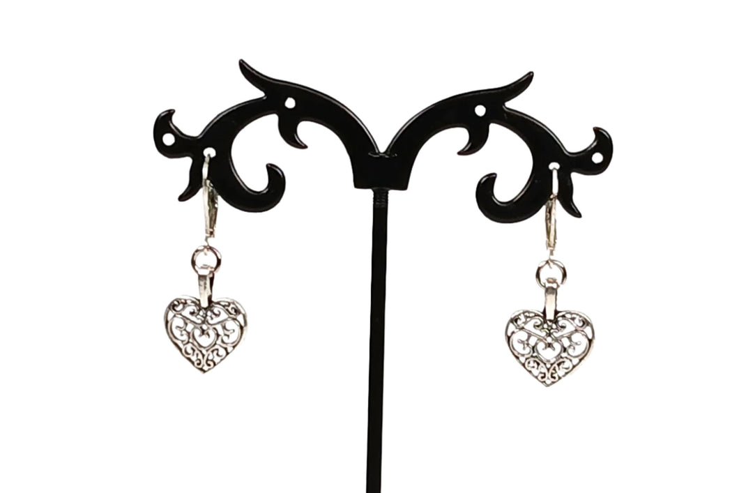 Dangling Silver Heart Earrings