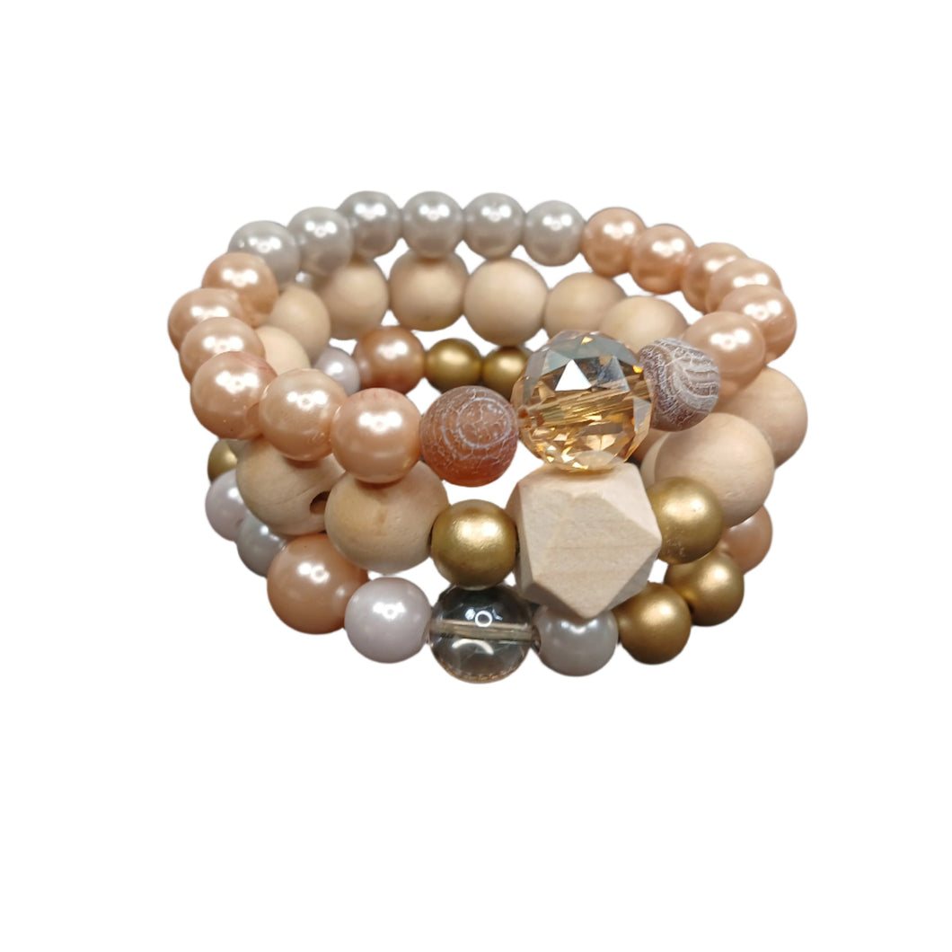 Natural Wood Chunky Bracelet Set-Large Wooden Bead Women's Bracelet