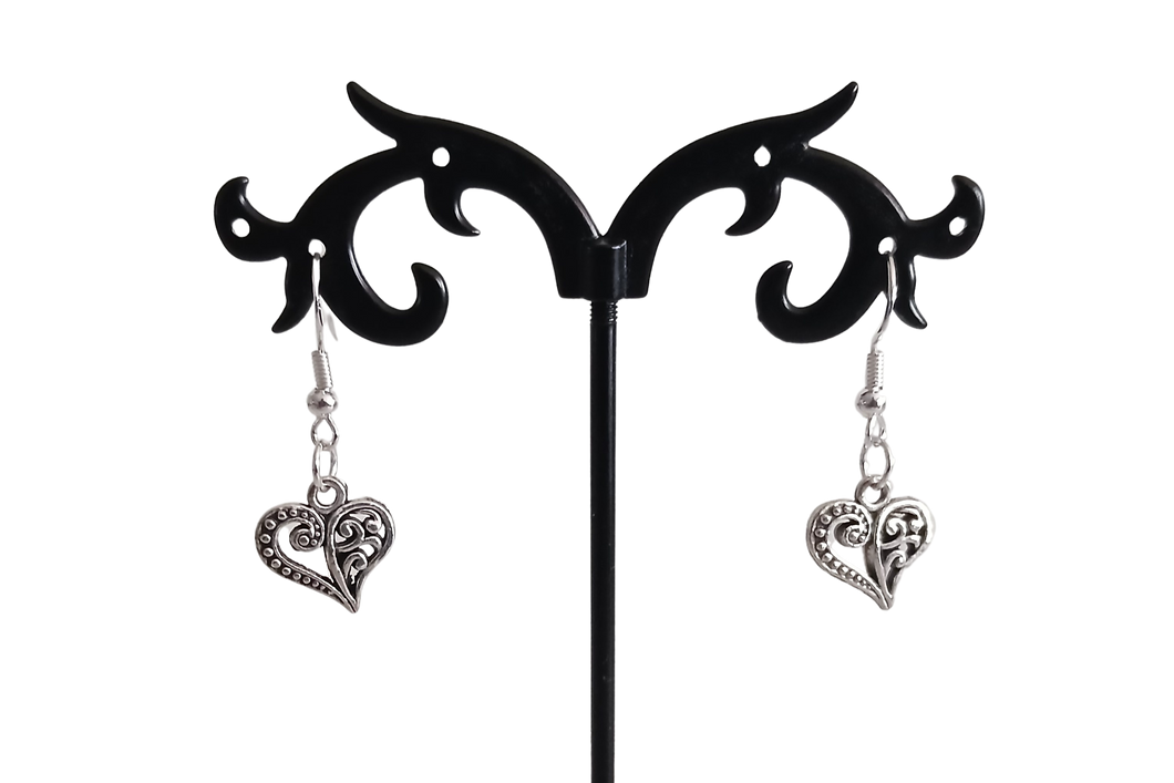 Dangling Heart Silver Earrings