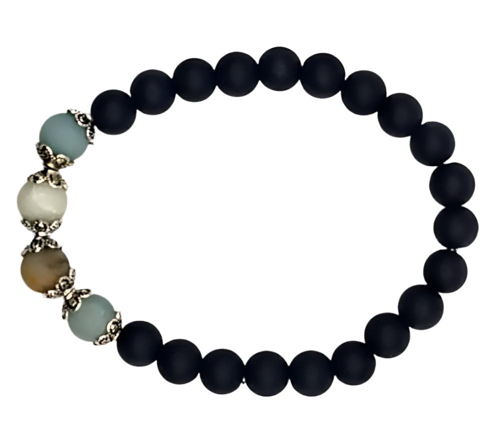 Amazonite And Onyx Bracelet-Onyx Bracelet-Amazonite Women's Bracelet