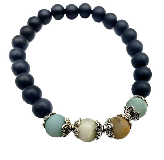 Amazonite And Onyx Bracelet-Onyx Bracelet-Amazonite Women's Bracelet