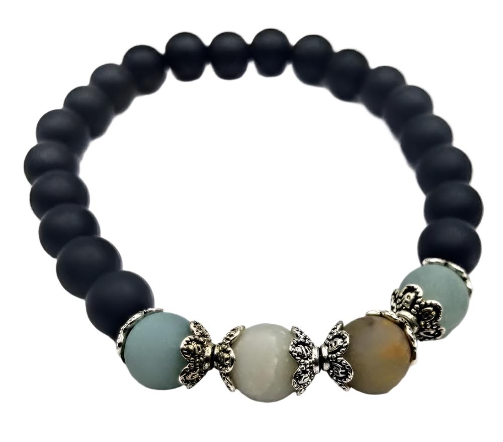 Amazonite And Onyx Bracelet-Onyx Bracelet-Amazonite Women's Bracelet