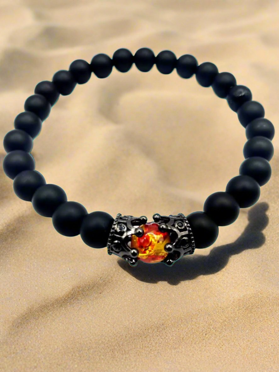 Black Onyx and Chakra Crown Bracelet-Chakra Bracelet-Unisex Bracelet