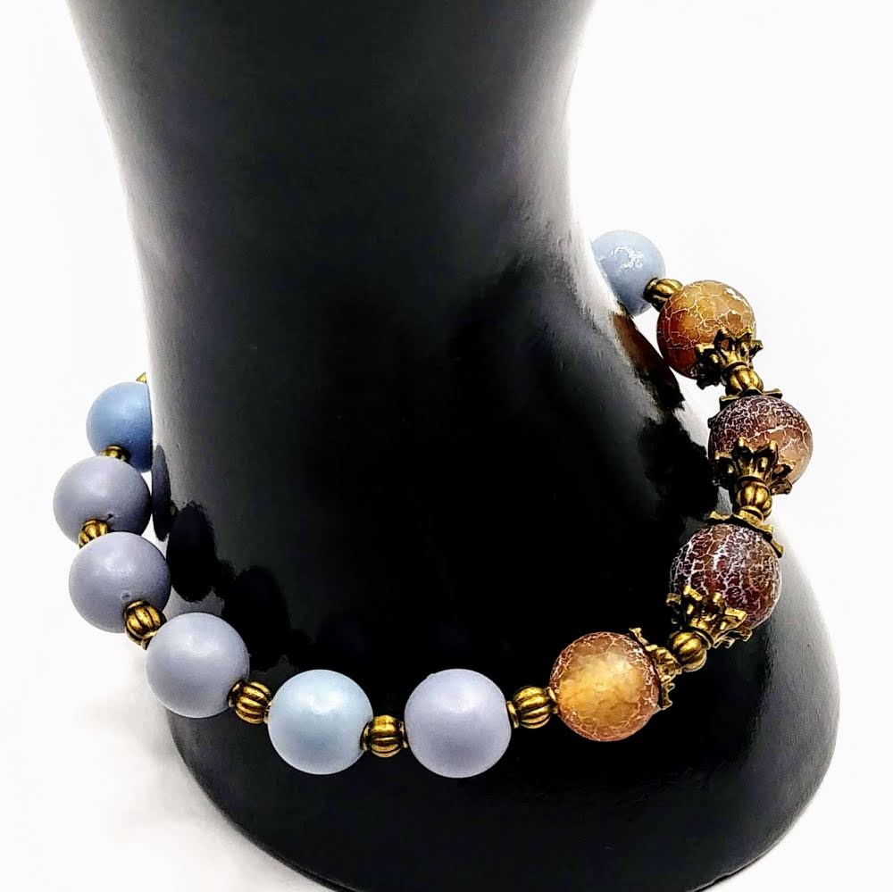 Blue Wood Bracelet-Agate Gemstone Bracelet-Blue Wooden Agate Women's Bracelet