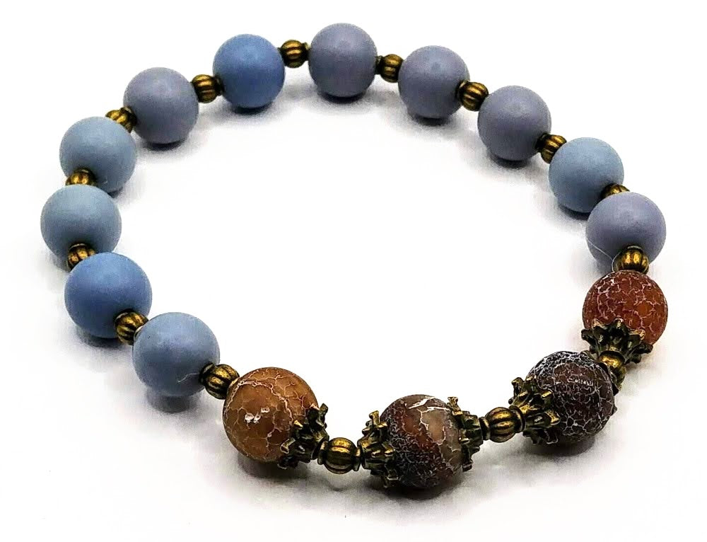 Blue Wood Bracelet-Agate Gemstone Bracelet-Blue Wooden Agate Bracelet