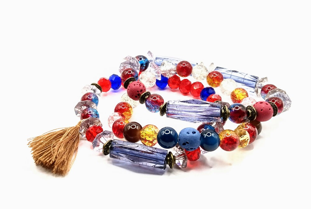 Multicolor Tassel Stacked Bracelet Set-Lava Bracelet Set
