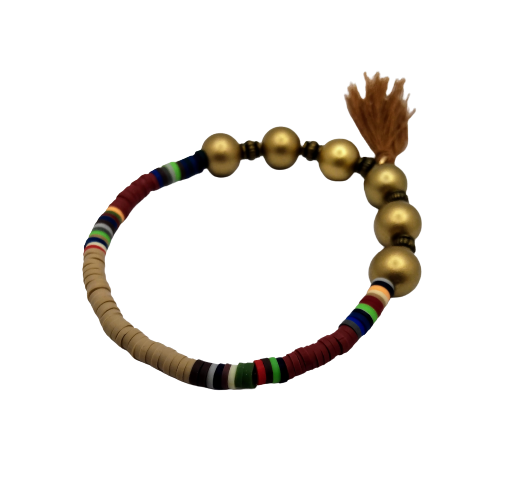 Heishi And Wood Bead Bracelet-Heishi Beaded Women's Bracelet