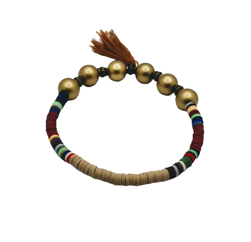 Heishi And Wood Bead Bracelet-Heishi Beaded Women's Bracelet