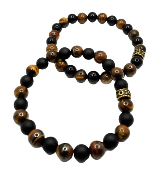 Tiger Eye Black Onyx Bracelet-Tiger Eye Bracelet-Unisex Bracelet