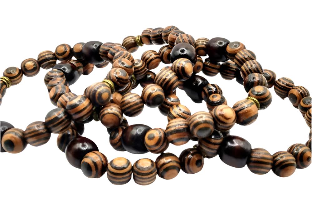 Natural Wood Bead Bracelet-Natural Wood Stretch Unisex Bracelet