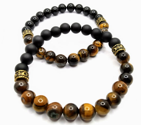 Tiger Eye and Black Onyx Bracelet-Tiger Eye Bracelet-Unisex Bracelet