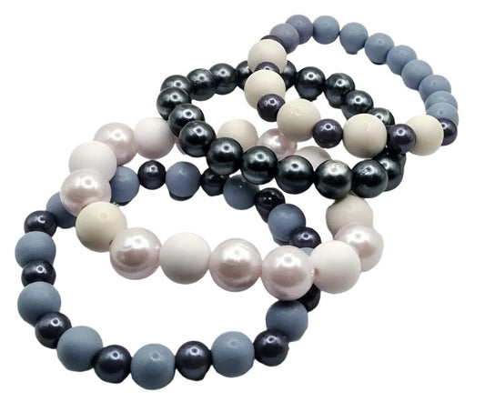 Blue And White Stacked Beaded Bracelets-Stacked Women's Bracelet Sets