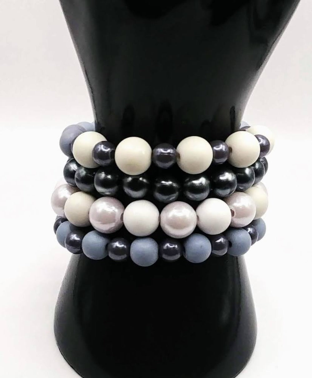 Blue And White Stacked Beaded Bracelets-Stacked Women's Bracelet Sets