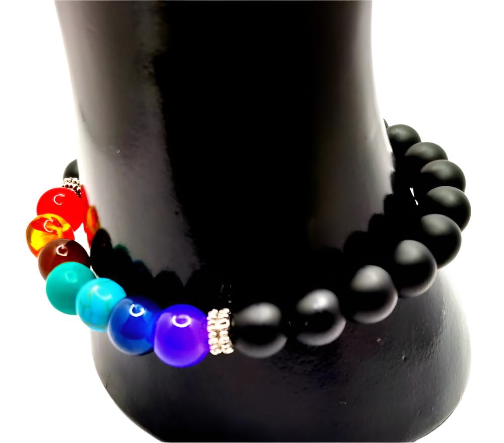 Black Onyx Chakra Bracelet-Lava Stone Chakra Bracelet-Unisex Bracelet