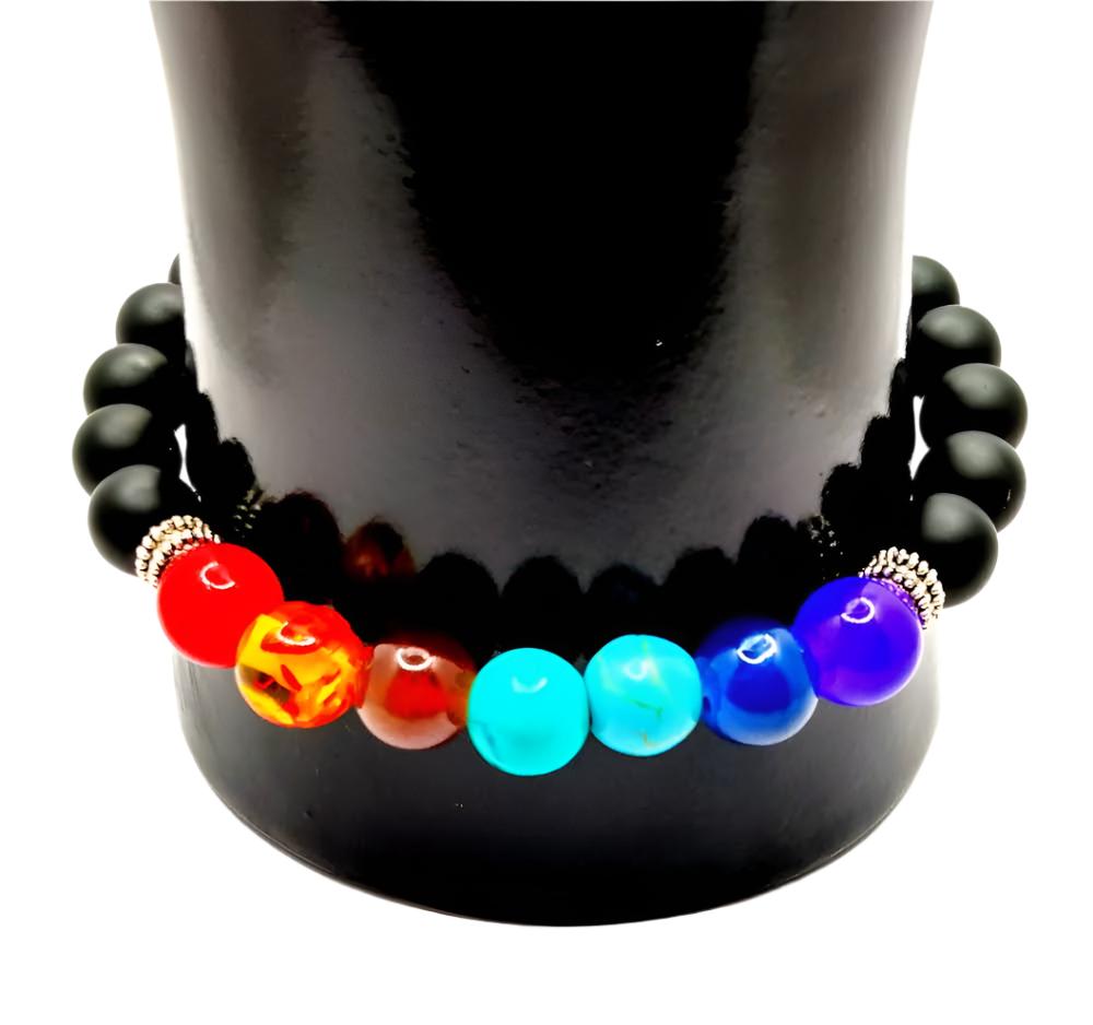 Black Onyx Chakra Bracelet-Lava Stone Chakra Bracelet-Unisex Bracelet