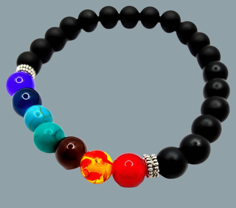 Black Onyx Chakra Bracelet-Lava Stone Chakra Bracelet-Unisex Bracelet