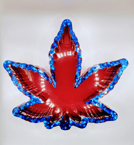 DeFit Designs Ashtrays Blue And Red Weed Smokers Ashtray-Weed Leaf Ashtray-Marijuana Ashtray