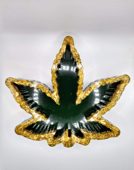 DeFit Designs Ashtrays Gold/Green Weed Smokers Ashtray-Weed Leaf Ashtray-Marijuana Ashtray