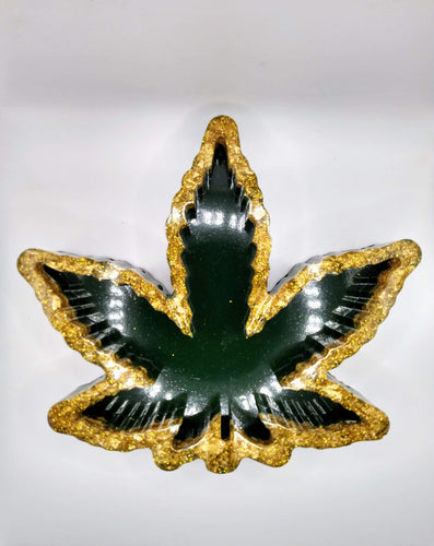 DeFit Designs Ashtrays Gold/Green Weed Smokers Ashtray-Weed Leaf Ashtray-Marijuana Ashtray