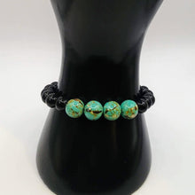 Load image into Gallery viewer, DeFit Designs BRACELET 6 1/2 inches Turquoise Howlite Gemstone Bracelet-Howlite And Onyx Bracelet

