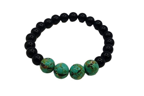 DeFit Designs BRACELET 6 1/2 inches Turquoise Howlite Gemstone Bracelet-Howlite And Onyx Bracelet