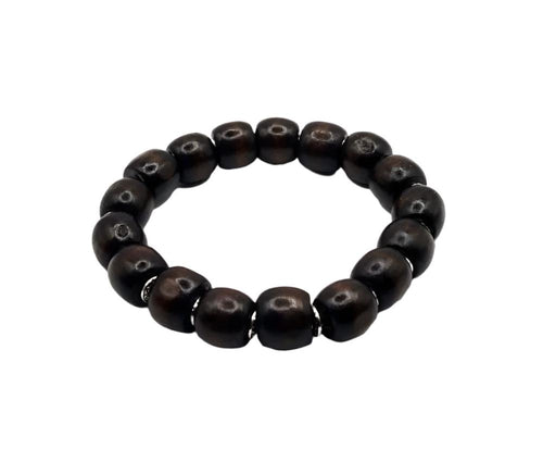 DeFit Designs BRACELET 6 inches Coconut Brown Wooden Bead Bracelet-Wood Barrel Bracelet