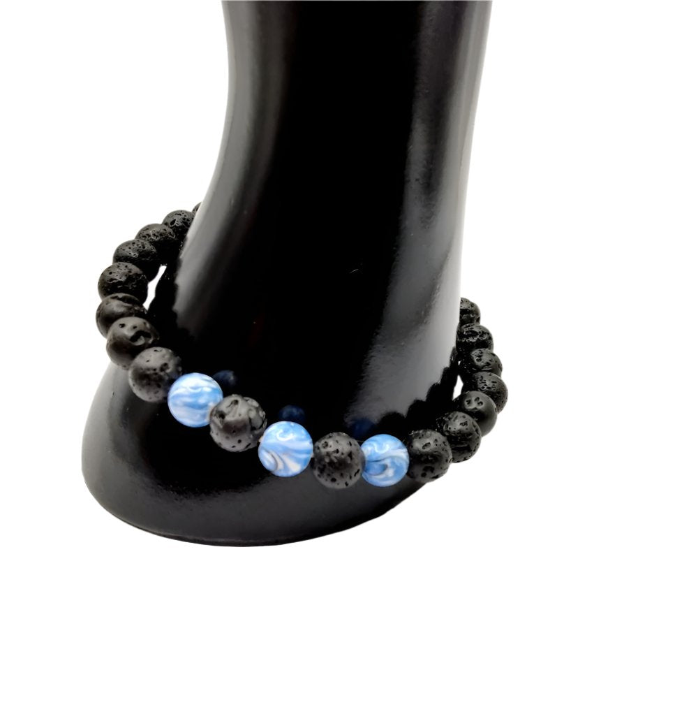 DeFit Designs BRACELET Black And White Lava Stone Bracelet-Lnk Blue Bead Bracelet