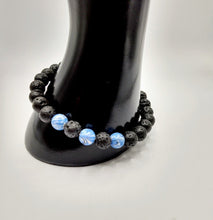 Load image into Gallery viewer, DeFit Designs BRACELET Black And White Lava Stone Bracelet-Lnk Blue Bead Bracelet
