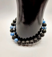 Load image into Gallery viewer, DeFit Designs BRACELET Black And White Lava Stone Bracelet-Lnk Blue Bead Bracelet

