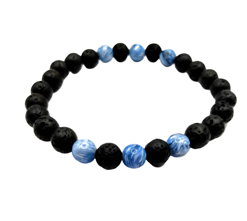 DeFit Designs BRACELET Blue And White Lava Stone Bracelet-Lnk Blue Bead Bracelet