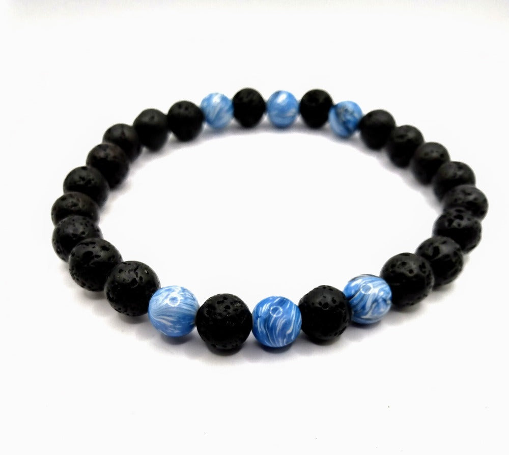 DeFit Designs BRACELET Blue And White Lava Stone Bracelet-Lnk Blue Bead Bracelet