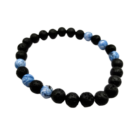 DeFit Designs BRACELET Blue And White Lava Stone Bracelet-Lnk Blue Bead Bracelet