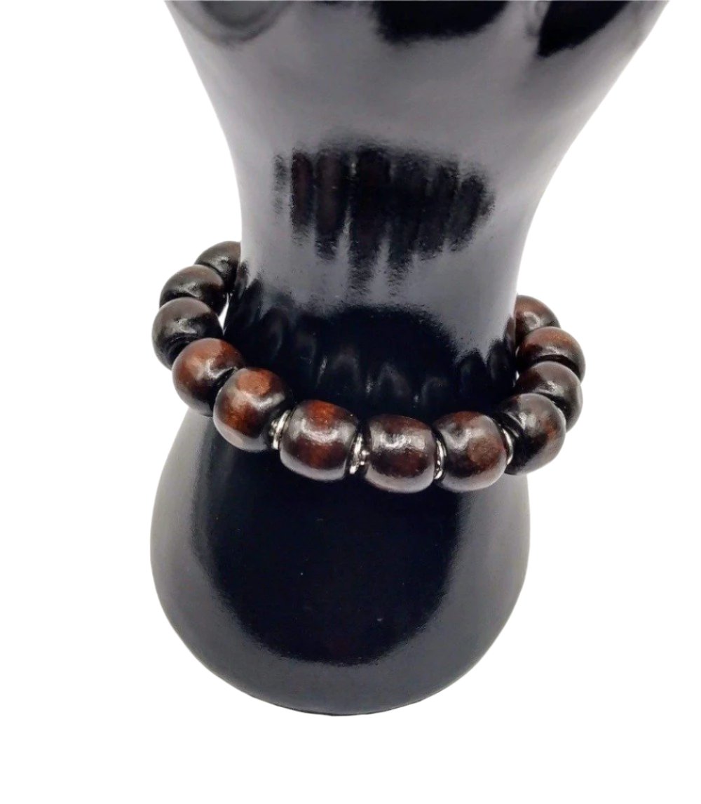 DeFit Designs BRACELET Coconut Brown Wooden Bead Bracelet-Wood Barrel Bracelet