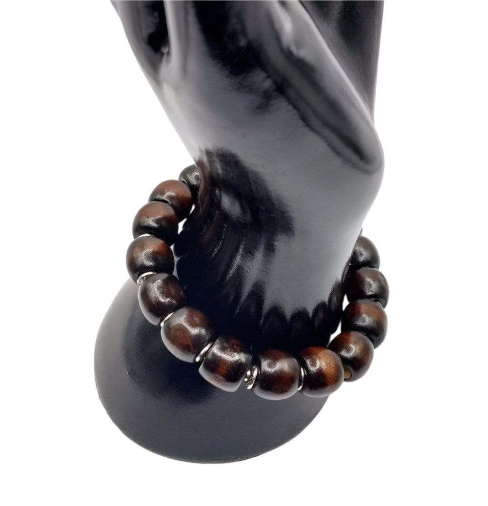 DeFit Designs BRACELET Coconut Brown Wooden Bead Bracelet-Wood Barrel Bracelet