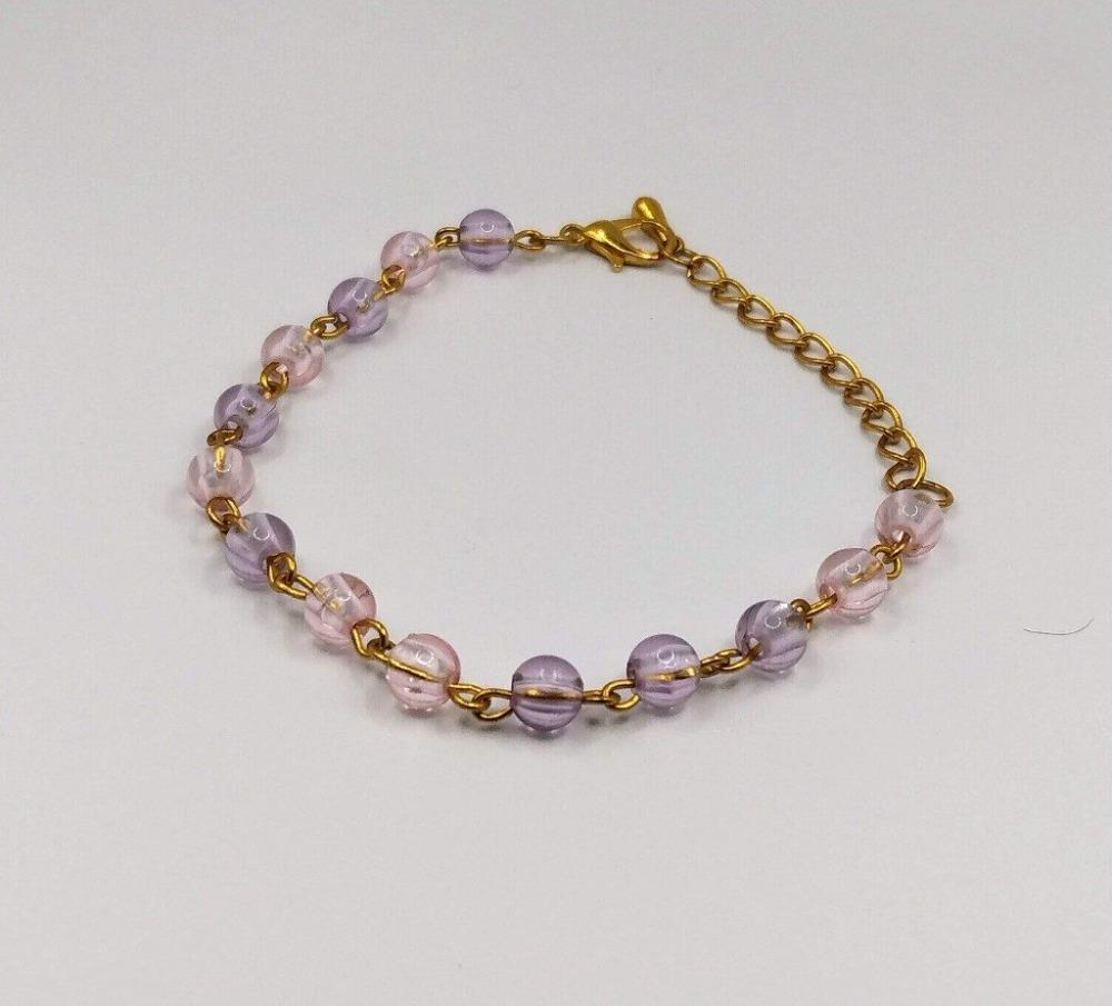 DeFit Designs BRACELET GOLD / 5 1/2 inches Light Clear Pink Bracelet-Pink And Gold Bracelet-Pink And Silver