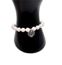 Charger l&#39;image dans la galerie, DeFit Designs BRACELET Pearl Bracelet With Heart Charm-Pearl Stretch Bracelet
