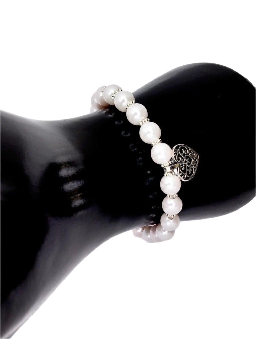 DeFit Designs BRACELET Pearl Bracelet With Heart Charm-Pearl Stretch Bracelet