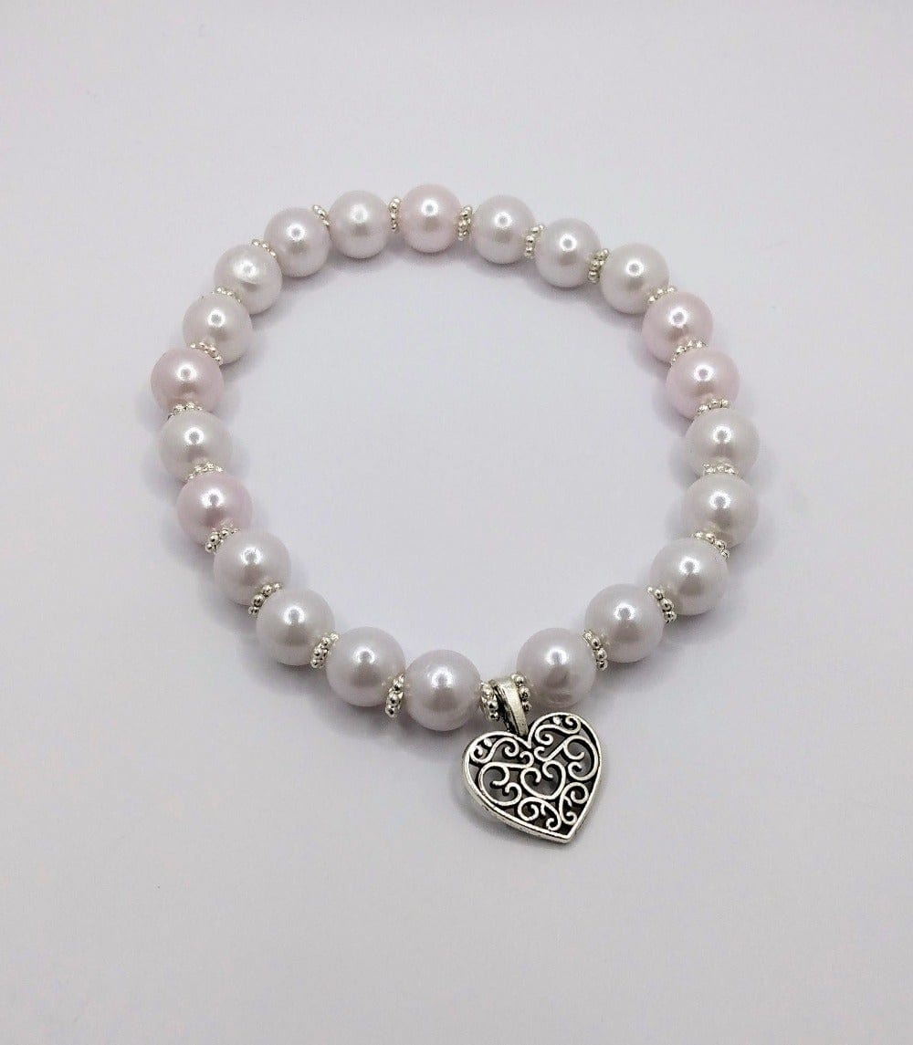 DeFit Designs BRACELET Pearl Bracelet With Heart Charm-Pearl Stretch Bracelet