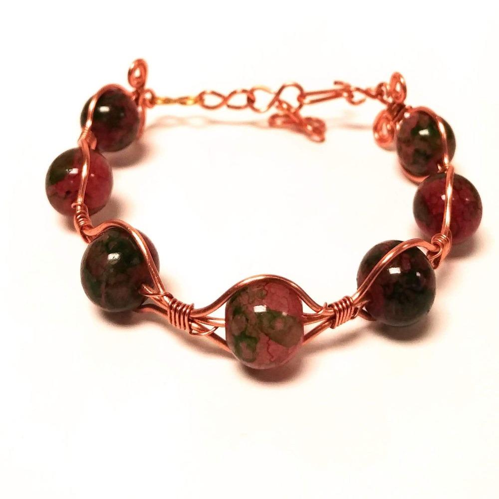 DeFit Designs BRACELET Pink And Green Wire Wrapped Bracelet-Copper Wire Wrapped Bracelet