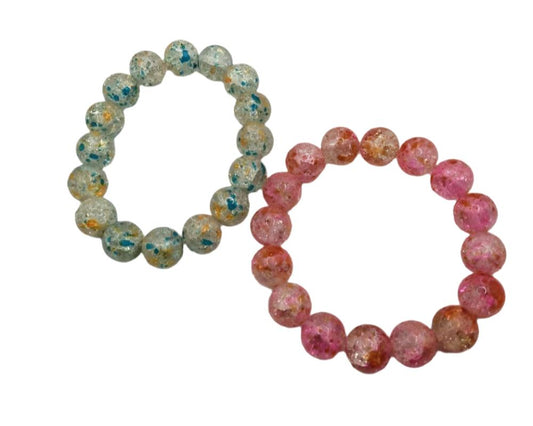 DeFit Designs BRACELET Pink Water Crackle Bead Bracelet-Aqua And Clear Crackle Bead Bracelet